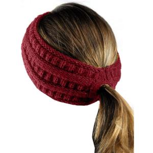 imageCC Cable Knit Fuzzy Lined Ear Warmer Ponytail Pony Headband BlackMaroon