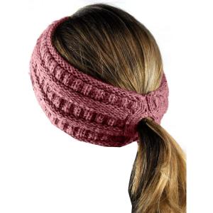 imageCC Cable Knit Fuzzy Lined Ear Warmer Ponytail Pony Headband BlackMauve