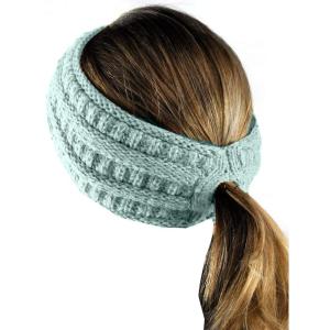 imageCC Cable Knit Fuzzy Lined Ear Warmer Ponytail Pony Headband BlackMint