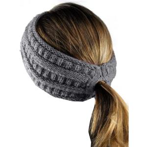 imageCC Cable Knit Fuzzy Lined Ear Warmer Ponytail Pony Headband BlackNatural Gray