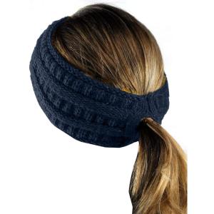 imageCC Cable Knit Fuzzy Lined Ear Warmer Ponytail Pony Headband BlackNavy