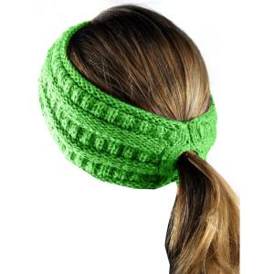 imageCC Cable Knit Fuzzy Lined Ear Warmer Ponytail Pony Headband BlackNeon Lime