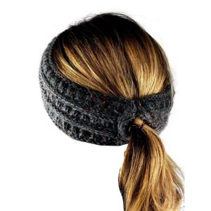imageCC Cable Knit Fuzzy Lined Ear Warmer Ponytail Pony Headband BlackOmbre Black