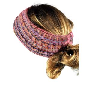 imageCC Cable Knit Fuzzy Lined Ear Warmer Ponytail Pony Headband BlackPurple Mix