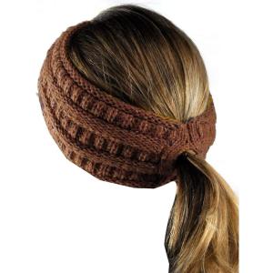 imageCC Cable Knit Fuzzy Lined Ear Warmer Ponytail Pony Headband BlackRust