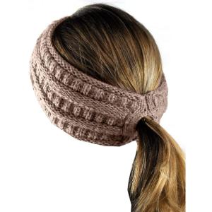 imageCC Cable Knit Fuzzy Lined Ear Warmer Ponytail Pony Headband BlackTaupe