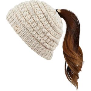 imageCC Children Kids Beanie Chunky Knitted Beanie Pony Tail Hat for Kid Ages 25 MB847 MB816Beige New