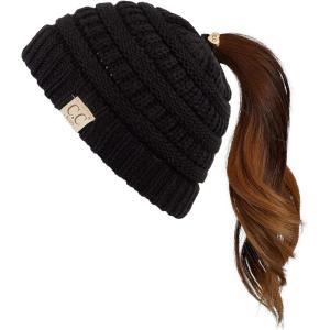 imageCC Children Kids Beanie Chunky Knitted Beanie Pony Tail Hat for Kid Ages 25 MB847 MB816Black