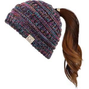 imageCC Children Kids Beanie Chunky Knitted Beanie Pony Tail Hat for Kid Ages 25 MB847 MB816Black Multi