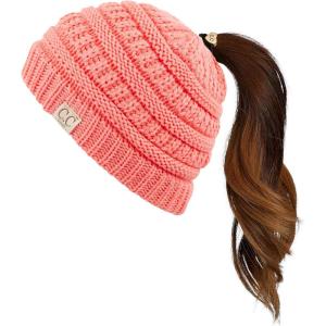 imageCC Children Kids Beanie Chunky Knitted Beanie Pony Tail Hat for Kid Ages 25 MB847 MB816Coral