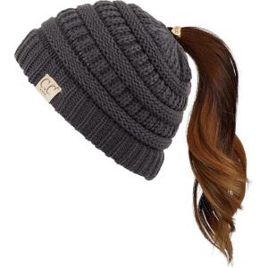 imageCC Children Kids Beanie Chunky Knitted Beanie Pony Tail Hat for Kid Ages 25 MB847 MB816Dark M Grey