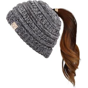 imageCC Children Kids Beanie Chunky Knitted Beanie Pony Tail Hat for Kid Ages 25 MB847 MB816Dkgrey Multi