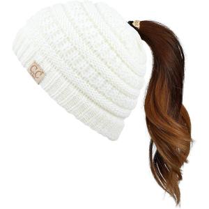 imageCC Children Kids Beanie Chunky Knitted Beanie Pony Tail Hat for Kid Ages 25 MB847 MB816Ivory