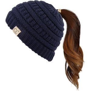 imageCC Children Kids Beanie Chunky Knitted Beanie Pony Tail Hat for Kid Ages 25 MB847 MB816Navy