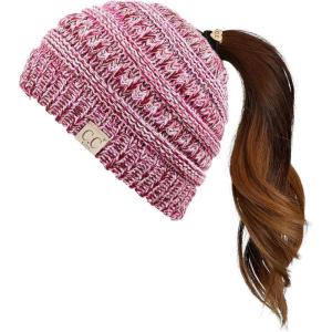 imageCC Children Kids Beanie Chunky Knitted Beanie Pony Tail Hat for Kid Ages 25 MB847 MB816Purple Multi