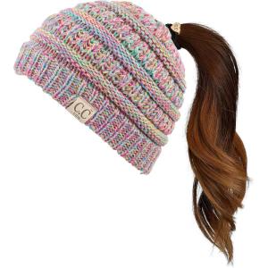 imageCC Children Kids Beanie Chunky Knitted Beanie Pony Tail Hat for Kid Ages 25 MB847 MB816Rainbow Multi