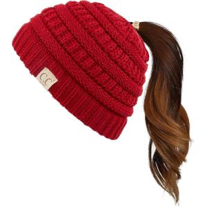 imageCC Children Kids Beanie Chunky Knitted Beanie Pony Tail Hat for Kid Ages 25 MB847 MB816Red