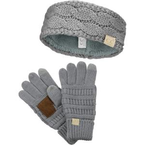 imageCC Childrens Kids Cable Knit Ear Warmer Headband and Touchscreen Gloves SetLight Melange Gray