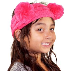imageCC Childrens Kids Double Pom Cable Knit Fuzzy Lined Ear Warmer HeadbandCandy Pink