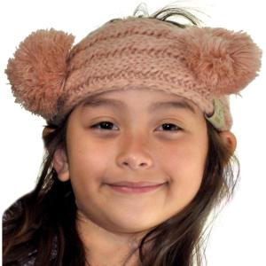imageCC Childrens Kids Double Pom Cable Knit Fuzzy Lined Ear Warmer HeadbandIndi Pink