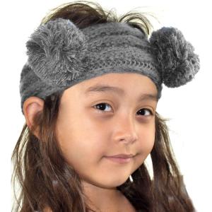 imageCC Childrens Kids Double Pom Cable Knit Fuzzy Lined Ear Warmer HeadbandLight Melange Gray