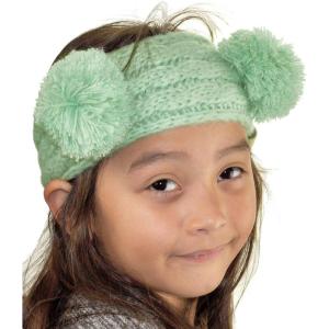 imageCC Childrens Kids Double Pom Cable Knit Fuzzy Lined Ear Warmer HeadbandMint