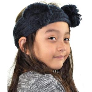 imageCC Childrens Kids Double Pom Cable Knit Fuzzy Lined Ear Warmer HeadbandNavy