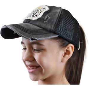 imageCC Childrens Kids Girls Criss Cross High Bun Adjustable Mesh Trucker Baseball CapBee Happy  Black