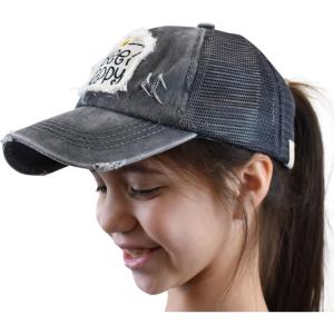imageCC Childrens Kids Girls Criss Cross High Bun Adjustable Mesh Trucker Baseball CapBee Happy  Charcoal