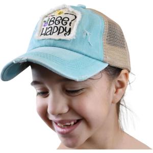 imageCC Childrens Kids Girls Criss Cross High Bun Adjustable Mesh Trucker Baseball CapBee Happy  Mint