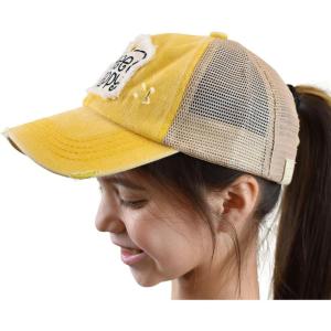 imageCC Childrens Kids Girls Criss Cross High Bun Adjustable Mesh Trucker Baseball CapBee Happy  Yellow