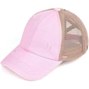imageCC Childrens Kids Girls Criss Cross High Bun Adjustable Mesh Trucker Baseball CapCotton Twill  Baby Pink