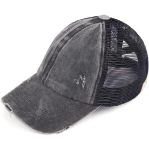 imageCC Childrens Kids Girls Criss Cross High Bun Adjustable Mesh Trucker Baseball CapCotton Twill  Black