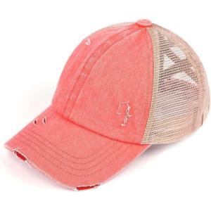 imageCC Childrens Kids Girls Criss Cross High Bun Adjustable Mesh Trucker Baseball CapCotton Twill  Coral