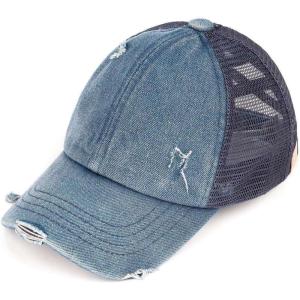 imageCC Childrens Kids Girls Criss Cross High Bun Adjustable Mesh Trucker Baseball CapCotton Twill  Denim