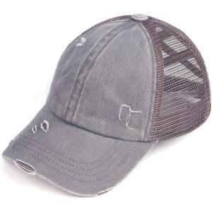 imageCC Childrens Kids Girls Criss Cross High Bun Adjustable Mesh Trucker Baseball CapCotton Twill  Gray