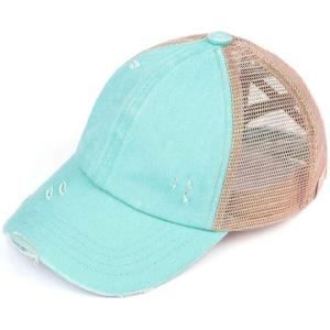 imageCC Childrens Kids Girls Criss Cross High Bun Adjustable Mesh Trucker Baseball CapCotton Twill  Mint