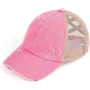 imageCC Childrens Kids Girls Criss Cross High Bun Adjustable Mesh Trucker Baseball CapCotton Twill  Pink