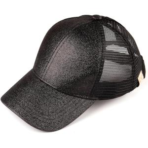 imageCC Childrens Kids Girls Criss Cross High Bun Adjustable Mesh Trucker Baseball CapGlitter Black