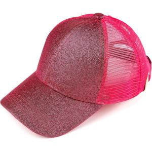 imageCC Childrens Kids Girls Criss Cross High Bun Adjustable Mesh Trucker Baseball CapGlitter Hot Pink