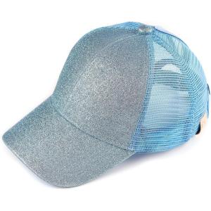 imageCC Childrens Kids Girls Criss Cross High Bun Adjustable Mesh Trucker Baseball CapGlitter Light Blue