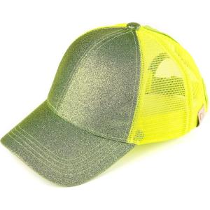 imageCC Childrens Kids Girls Criss Cross High Bun Adjustable Mesh Trucker Baseball CapGlitter Lime