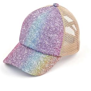 imageCC Childrens Kids Girls Criss Cross High Bun Adjustable Mesh Trucker Baseball CapGlitter Mermaid