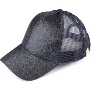 imageCC Childrens Kids Girls Criss Cross High Bun Adjustable Mesh Trucker Baseball CapGlitter Navy