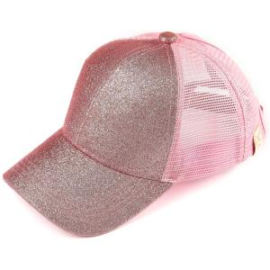 imageCC Childrens Kids Girls Criss Cross High Bun Adjustable Mesh Trucker Baseball CapGlitter Pink