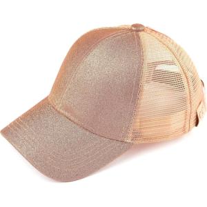 imageCC Childrens Kids Girls Criss Cross High Bun Adjustable Mesh Trucker Baseball CapGlitter Rose Gold