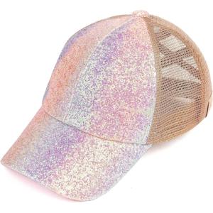 imageCC Childrens Kids Girls Criss Cross High Bun Adjustable Mesh Trucker Baseball CapGlitter Unicorn