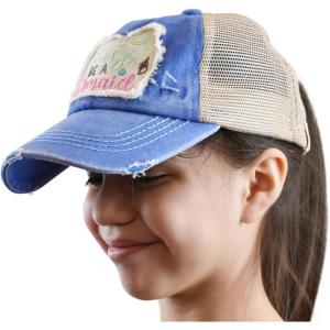 imageCC Childrens Kids Girls Criss Cross High Bun Adjustable Mesh Trucker Baseball CapMermaid Patch  Blue Moon