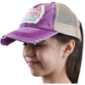 imageCC Childrens Kids Girls Criss Cross High Bun Adjustable Mesh Trucker Baseball CapMermaid Patch  Grape