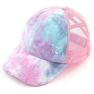 imageCC Childrens Kids Girls Criss Cross High Bun Adjustable Mesh Trucker Baseball CapTie Dye Baby Pink
